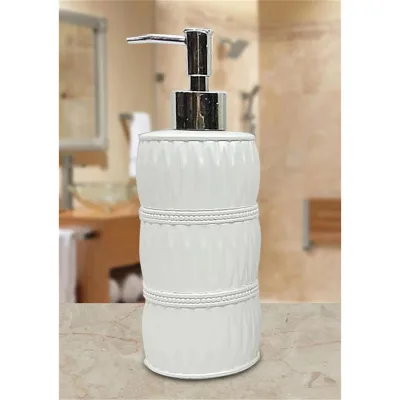Glossy White Woven Shape Resin Soap Dispenser, Decorative Weave Texture Bathroom Accessories for Home Hotel Washroom