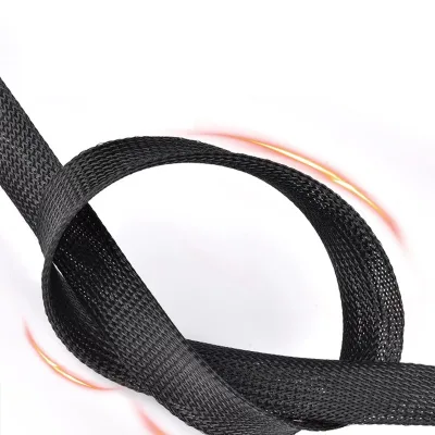Self-extinguished PET Braided Cable Sleeve 10mm Expandable Wear-Resistant Soft Braided Sleeving Diameter Sizes 25mm 30mm 16mm"