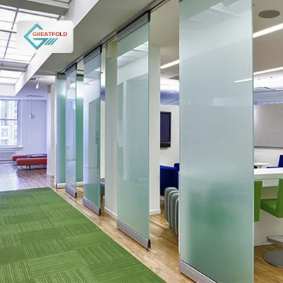 Aluminium Sliding Operable Wall Partition Glazing Folding Door Collapsible Operable Movable Frosted Glass Wall Doors Office Use