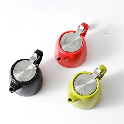 High-Fired Ceramic Pot Large Tea Infuser Strainer White Ceramic Tea PotStainless Steel Infuser TeaPot