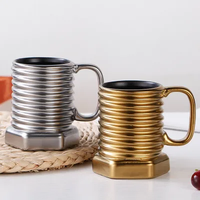 Porcelain Electroplated Screw-Top Mug Matte Finish Office Coffee Cup Environmental Protection Microwave Safe European Style Gift