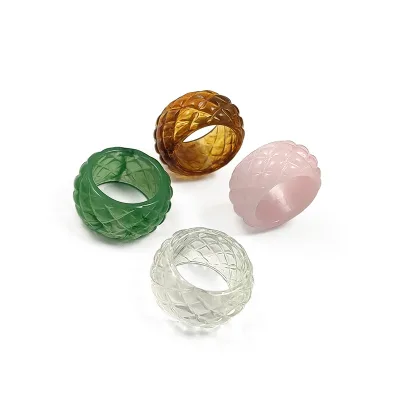 Qijun Small Fragrant Wind Edge Lattice Resin Casting Artistic Irregular Shape Multicolor Transparent Summer New Ring