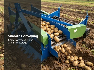 Potato Harvester Tractor Mounted for Quick Attachment and Detachment
