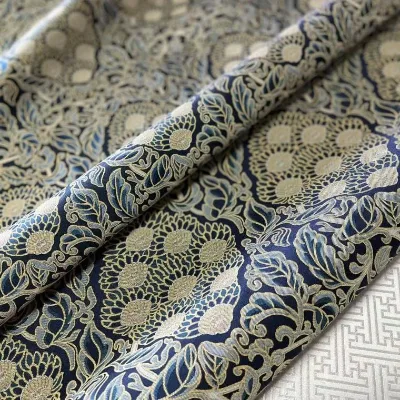 Elegant Chinese Style Blue Top Quality Bodhi Jacquard Brocade Fabric Soft for Fashion Women Gentlemen Coat Jacket Clothes Dress