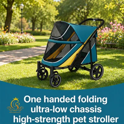 EUR PET Large Dog Pet Stroller Load One-Hand Fold 8" Swivel 11" Dual Brake Quick-Release OEM Customize