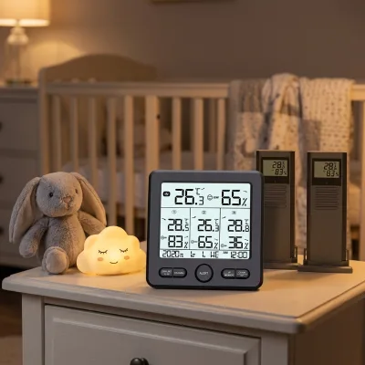 Four Zone Digital Wireless Thermometer Hygrometer Plastic Material Multi Language Indoor Outdoor Monitor