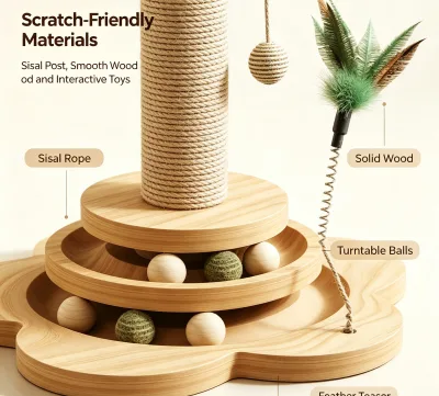 Household Eco-Friendly Durable Modern Pet Cat Interactive Scratcher Toy Sisal Wrapped Claw Care Turntable Design Indoor Use Cats