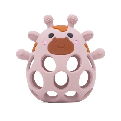 Food Grade Silicone Animal Teether Cute Giraffe Chicken Hollow Sensory Ball Soft Gum Massage Toy for Toddler Grasp Training