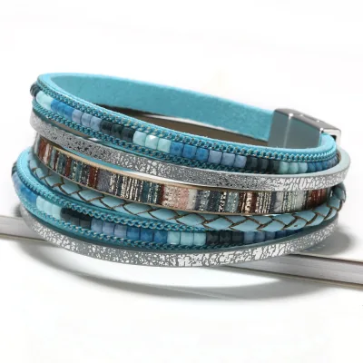 Bohemian Bracelet Hand Woven Leather Bracelet Alloy Magnetic Clasp Bracelets Gifts for Friends