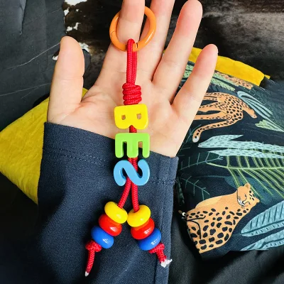 New Korean Dongdaemun Nylon Braided Rope Alphabet Number Keychain Bag Pendant Retro Rope Bag Buckle Phone Chain Accessory