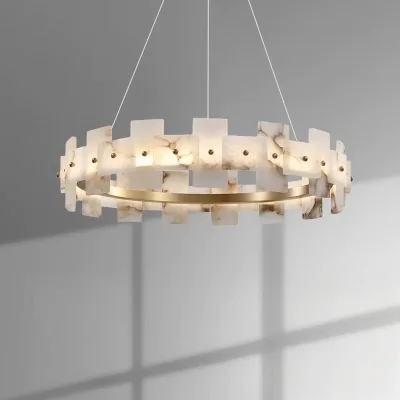 MEEROSEE All-copper Luxury Cloud Stone Pendant Light for Living Room, Large Light, Post-modern Minimalist Villa Light MD88175