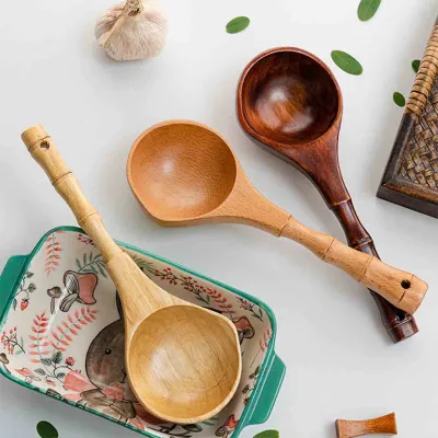 Creative Wood Water Scoop Spoon Wood Measuring Spoon Deep Soup Ladle Spoon