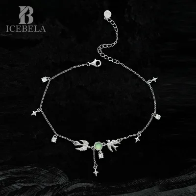 New Chinese-style High-end 925 Sterling Silver Zirconia and Star Bird-shaped Anklet for Women