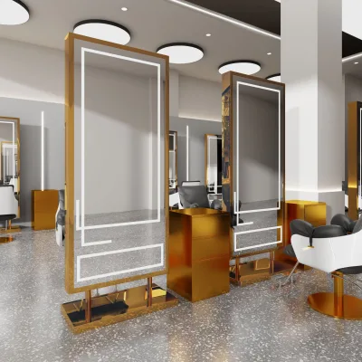 Wholesale High Quality Modern Professional Commercial Floor Standing Salon Mirror Station LED Lighting Beauty Salon