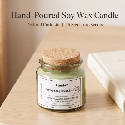 Vintage Hand Poured Natural Soy Wax Cork Lid Glass Jar Scented Candle for Home Fragrance Gift Wedding Favor