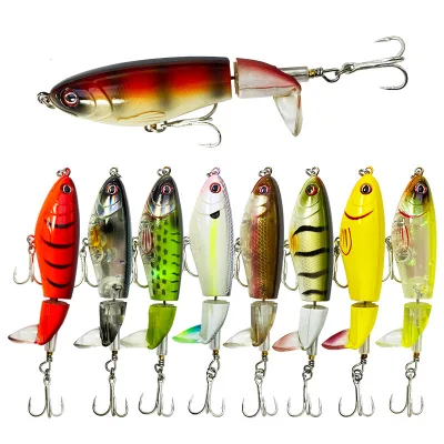 90mm 14.2g Topwater Spinner Fishing Lure Popper Artificial Pencil Hard Bait Propeller Rotating Tail Fishing Tackle Swimbait
