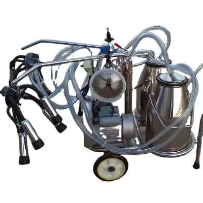 Durable Stainless Steel Double Barrel Milking Machine with Vacuum Pump for Cow Sheep and Other Animals New Condition