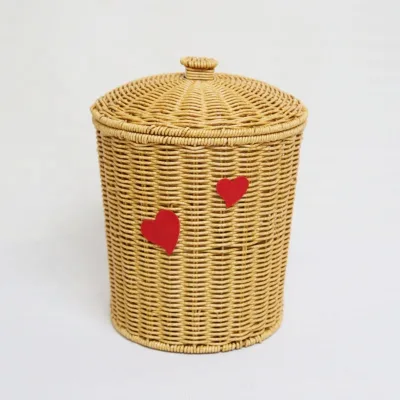 Hand Woven Rattan Storage Basket PP Rattan Toy Storage Basket With Lid Children's Room Decoration Small Laundry Basket Organizer
