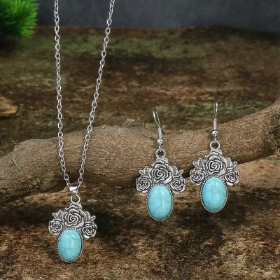 Turquoise Dangle Earrings & Necklace Set for Women,Bohemian Necklace earring set for gift