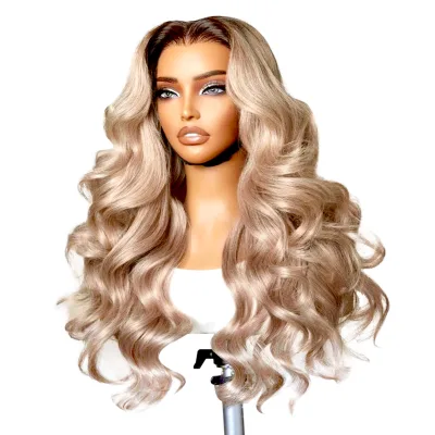 24inch Wave Wigs Heat Resistant Lace Front Mixed Blonde Free Parting 18inch Natural Hairline Hair for Women
