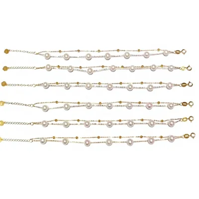 Ehao Jewelry Women's 18k Gold White Pearl Wave Pattern Bracelet Freshwater Double-layer Pearl Italian Gold Bead Chain Factory