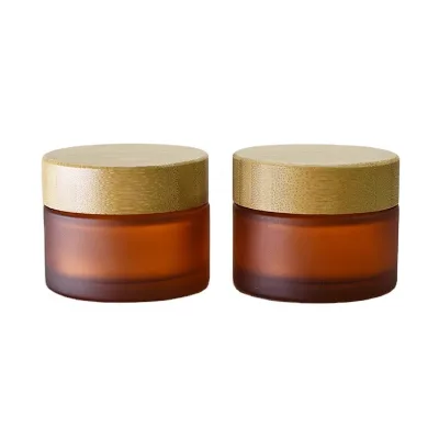 Frosted Amber Glass Jar with Bamboo Lid