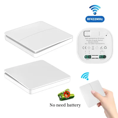 tuya Wireless Smart RF433MHz Self-Powered Plastic Waterproof Wall Light Switch with App Control Push Button Remote Controller
