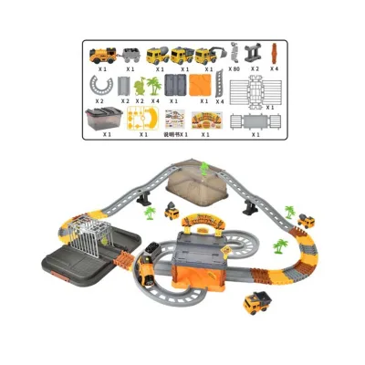 DIY Assembly Slot Toy Engineering Rail Car with Storage Box