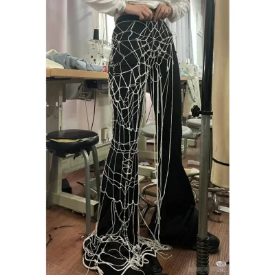 Fashion Women Straight Long Black Party Strings Pants
