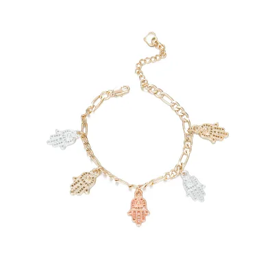 Religious Children's Classic Catholic Copper Alloy Crystal Palm Shape Rosary Bracelet