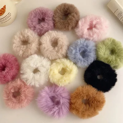 Girls Elastic Plush Hair Band Artificial Faux Fur Hair Accessories Colorful Furry Scrunchie