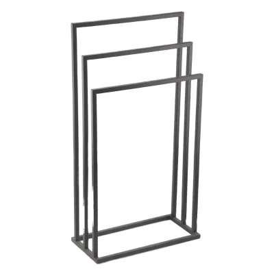 Global Orbit Bathroom Hotel-Friendly Cast Iron Towel Rack Double Rectangular Base 3-Rail Design Modern Chrome Finish