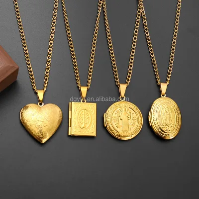 Custom Photo Locket Necklace Religion Locket Pendant Gold Photo Necklace Women Memorial Jewelry Engraved Heart Locket Necklace