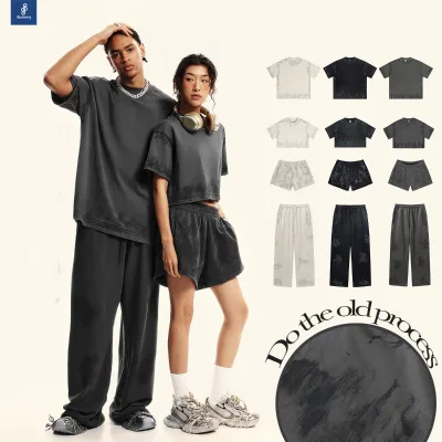 Bomery 2025 Men's Casual Summer Trend Wear Pure Cotton Short-Sleeved T-Shirt Trousers Set Do Old New Spring Summer