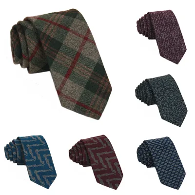 High Quality Wool Skinny Necktie Ties for Sale Hand Made Plaid Necktie 6cm
