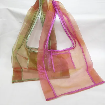 Custom Transparent Shoulder Handbags Various Colours Organza Tote Large Shopping Bag Grocery Mesh Organza Pouch