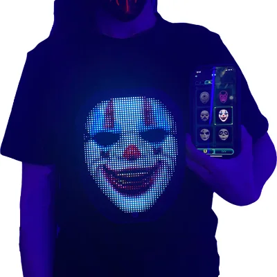 Factory Direct Sale Led Flashing Programmable LED Scrolling Text T-shirts Customized Text Patterns LED Tshirts for Adults
