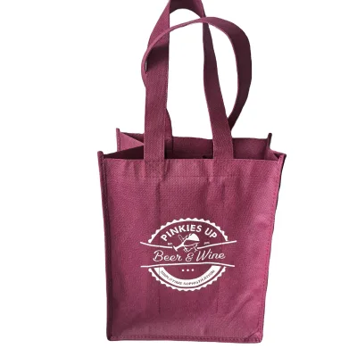 Customized Logo Printing Non Woven 6 Bottle Wine Bag Reusable Wine Holder Bag With Custom Logo Printed