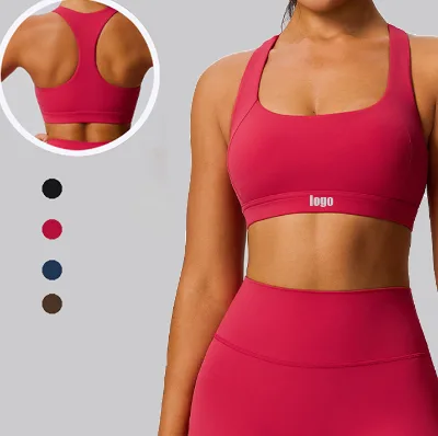 Racer Back Sports Bra Set Anti-shock Sweat-wicking Custom Sports Bra Solid Push up Sports Bra