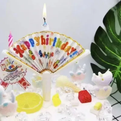 Fan Shape Surprise Banner Candles Funny Party Happy Birthday Cake Decoration Children Influencer Creative Votive Candles