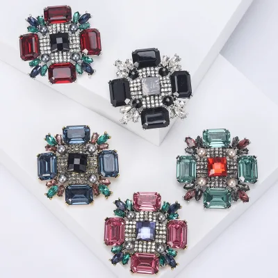 Exquisite Luxury Cross Flower Brooch Rhinestone Geometric Metal Vintage Dress Rhinestone Brooches Pins