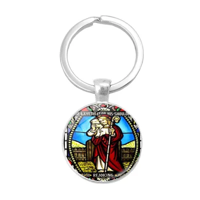 New Cross-border Accessories Creative Gift Christian Jesus Time Gemstone Keychain Virgin Mary Key Ring