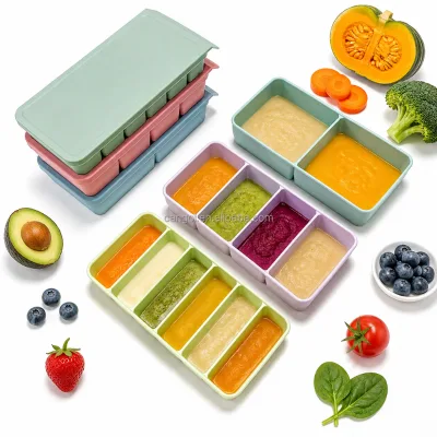 Silicone Freezer Tray Box Food Grade Silicone Reusable Leakproof Food Storage Container for Ice Soup Stews Sauces Meal Prep