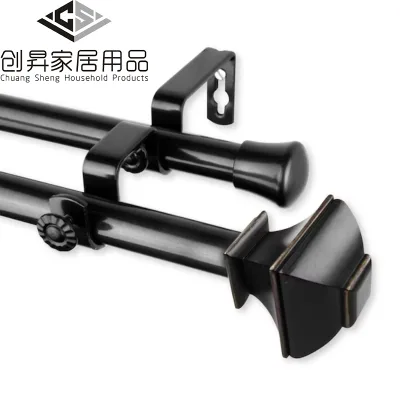 Modern Black Double Shower Curtain Poles with Square Trim Adjustable Stainless Steel Home Decor Hardware