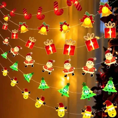 New Cross-border Outdoor LED Christmas String Lights Santa Claus Black Hat Snowman Reindeer Head Colorful Ultra-bright Copper