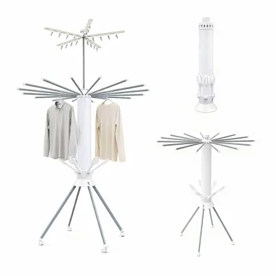 360-Degree Rotating Octopus Metal Clothes Drying Rack Floor-Standing Foldable Rod for Balcony Bedroom Home Use