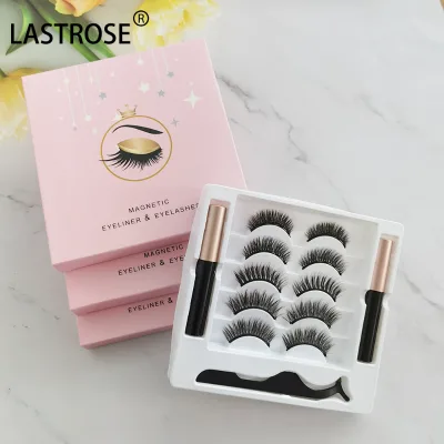 OEM 5Pairs 3D Faux Mink Eyelashes Magnetic Kit Private Label Natural Long Lasting Magnetic Lashes Eyeliner Tweezers Set