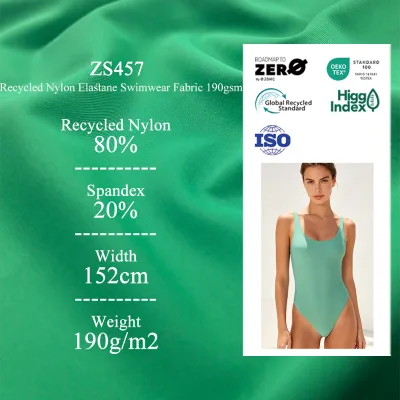 Eco-Friendly 4-Way Stretch Spandex (20%) + Recycled Nylon (80%) Fabric GRS Certified Breathable Durable for Swimwear Dresses