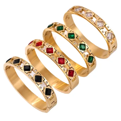 Fashion Ins square Zircon Glass Buckle Bangle Stainless Steel