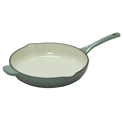 NEW Design Chefs Pan Enameled Cast Iron Frying Pan Cream Enamel Coating Skillet Pan Grill Cookware for Indoor & Outdoor Use